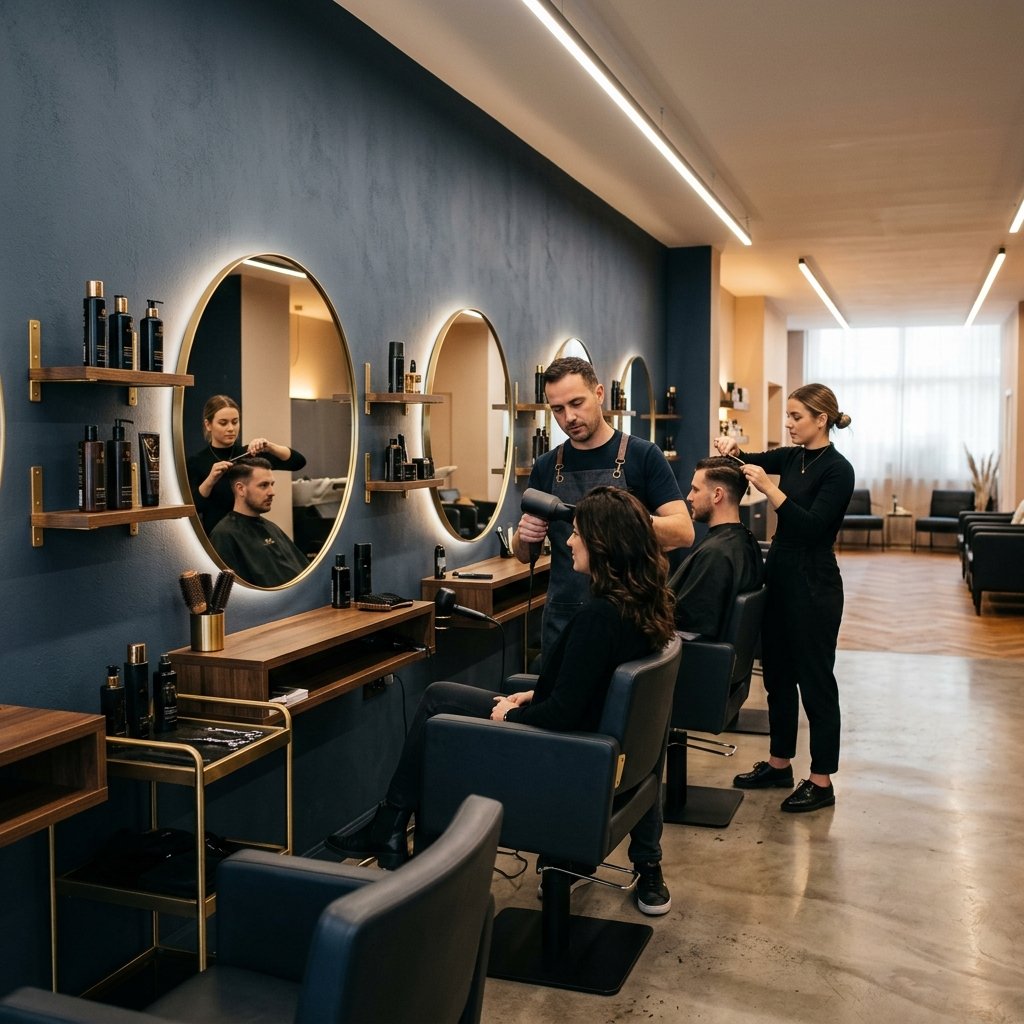 Interior of BABA BS Unisex Salon — modern styling chairs, mirrors, and professional grooming setup